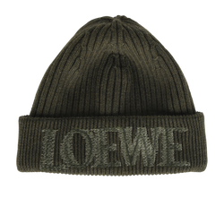 Loewe Logo Embroidered Beanie, Wool, Green, MII, 3*